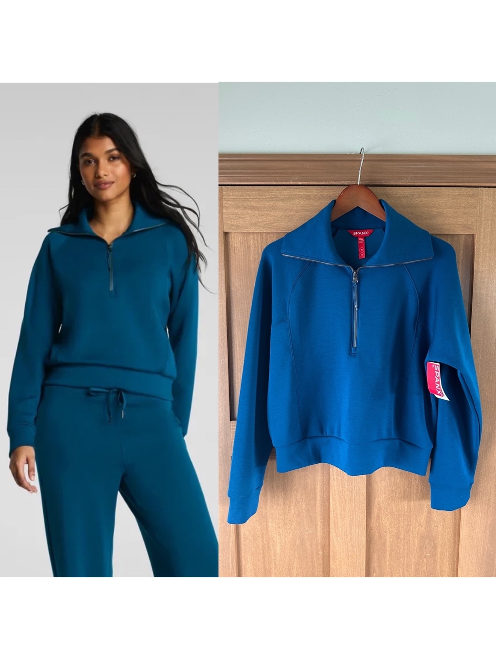 NWT SPANX Air Essentials Half Zip Sweatshirt in Deep Cove Teal Women’s Medium